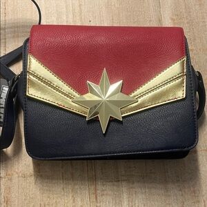Red and Black Women's Bag with Gold Star Design